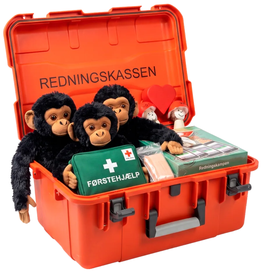 Redningskassen — den fysiske del med udstyr og undervisningsmateriale